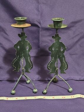 Rustic Green Metal Cowboy Silhouette Candlestick Pair - Russ